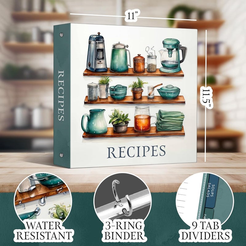 FAYAN Recipe Binder Organizer, 3 Ring Silver Cookbook Binder with 30 Recipe Pages, 30 Plastic Sleeves, 9 Full Color Dividers 11x12x2 Inch, Recipe Organizer - Image 5